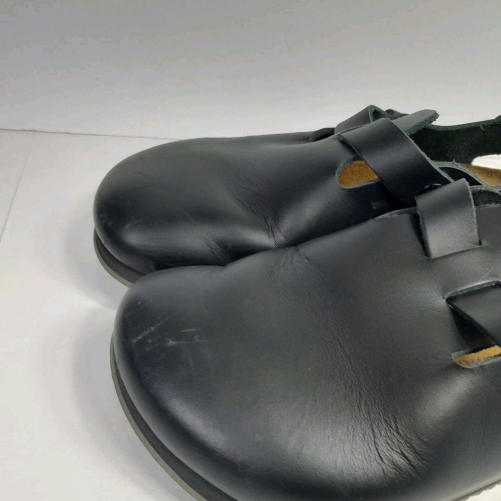 Black Leather Clogs with Adjustable Strap - image 4